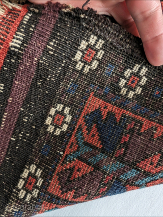 Antique "S" gul Baluch rug with camel hair field. It's a striking piece. It has a few small tears at the ends, visible. Other than that it has no repairs.

Please contact me  ...