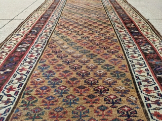 Antique NW Persian Kurdish runner. 3'4" x 13'5". Beautiful colors and diagonal coloring. Overall in great usable shape one old repair.

Cheers.            