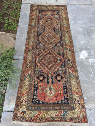 Antique Shirvan runner. It's one of those pieces you can look at for days and still notice new things. I can send a video which shows the rug much better.

4'1" x 10'8"  ...