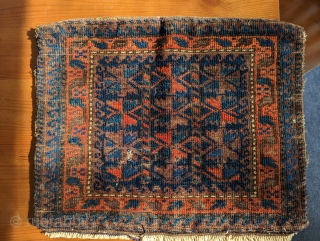 Timuri Baluch chanteh bag. Beautiful back with small stripe of yellow. 1'5" x 1'9" or 44 x 54cm. Please message me for more details at: gerrerugs@gmail.com or steven.malloch@gmail.com     