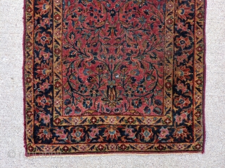 Gorgeous antique Sarouk prayer rug. 2'2" x 4'1" or 66 x 125cm. Very tight weave and great range of colors.             