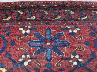 Beautiful 19th century Middle Amu Darya MAD torba with mina khani design. 1'7" x 4'6". Two colors of silk highlights and horse/goat hair warps. Doesn't get better with this range of colors  ...