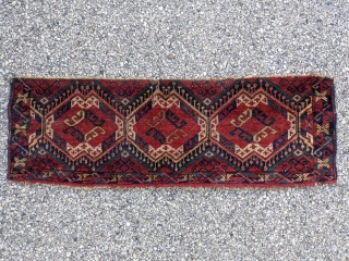 Antique Middle Amu Darya Torba. 1'1" x 3'2". Gorgeous colors with the dyrnak gul in the middle of the main guls. Missing the top border.

Cheers.        