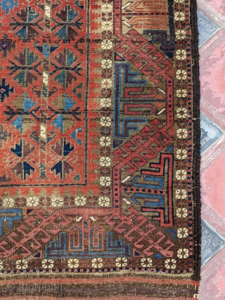 Symmetrical knotted 19th century Bahluli Baluch with a very wide range of colors. Original sides and no repairs. 3'3" x 5'4" or 162 x 99cm.        