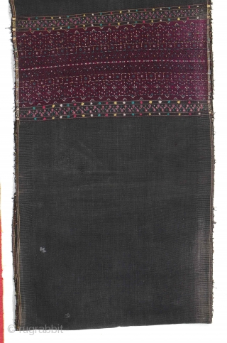 3 Old Burmese Hakachin Textiles, Western Burma. 1) Silk embroidered. 65'' x 14'' (165 x 36 cm); 2) 15'' x 31'' (38 x 79 cm); 3) Silk embroidered 48'' x 16'' (122  ...