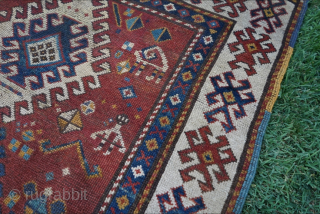 Circa 1880 Bordjalou rug. No holes, has had some repiling but no large repairs. 6'5" x 4'0" or 196 x 142cm. Please contact me at steven.malloch@gmail.com or gerrerugs@gmail.com for purchase or questions.  ...