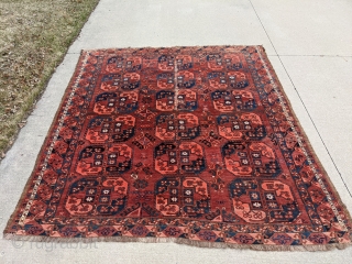 Antique 19th Century Ersari main rug from the Amu Darya region. 7ft x 8'5" or 214 x 256cm. Great pile, and the softest wool, on a large percentage of the rug but  ...