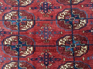 19th century Tekke wedding rug. Former Jim Dixon collection. Unusual elems. Good pile, some cochineal in a handful of guls. 3'8" x 4'6" or 112 x 138cm.      