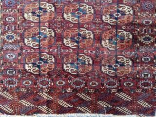 19th century Tekke Dip Khali size rug. Coppery red with a great green. 3'8" x 5'6".                 