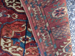 19th century Tekke Dip Khali size rug. Coppery red with a great green. 3'8" x 5'6".                 