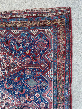 Beautiful, depressed warp, antique Khamseh rug. 19th century. Two old repair spots.

6'3" x 4'9" or 191 x 145cm.

Please contact me at steven.malloch@gmail.com or gerrerugs@gmail.com for purchase or questions. Cheers.    