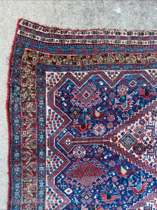 Beautiful, depressed warp, antique Khamseh rug. 19th century. Two old repair spots.

6'3" x 4'9" or 191 x 145cm.

Please contact me at steven.malloch@gmail.com or gerrerugs@gmail.com for purchase or questions. Cheers.    