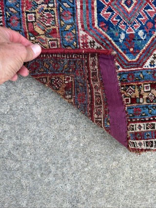 Beautiful, depressed warp, antique Khamseh rug. 19th century. Two old repair spots.

6'3" x 4'9" or 191 x 145cm.

Please contact me at steven.malloch@gmail.com or gerrerugs@gmail.com for purchase or questions. Cheers.    