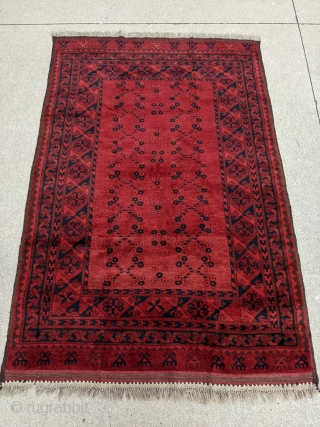 Perfect Northern Afghan Ersari Turkmen rug from the 1930-40s. 3'10" x 5'11". Full pile with fluffy shiny wool as would be expected with these. Natural dyes, goat hair selvedge, recently washed and  ...