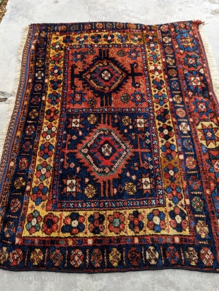 Antique Sanjabi Kurdish bag face with plenty of color and glossy full pile. Two repair areas but other than that full pile.

3'5" x 2'8

Please contact me at: gerrerugs@gmail.com or steven.malloch@gmail.com   
