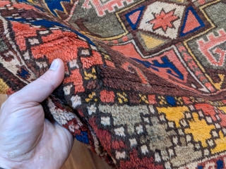 Early 1900s Uzbek / Karakalpak rug. 4'6" x 9'1". Beautiful colors and good pile. Love the multi colored selvedges. The "grey" color is actually a greyish green. 

Cheers.     