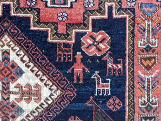 Antique Afshar rug, 4'7" x 6'3". Wonderful abrash and many motifs.                      