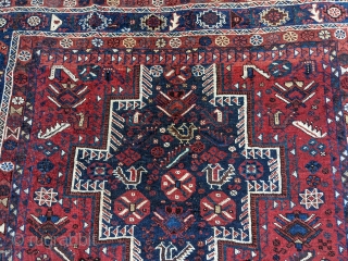 Beautiful early 1900s Shiraz rug. 5'2" x 6'3". Fun motifs, good pile, and great color.

Cheers.                  