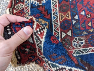 Beautiful early 1900s Shiraz rug. 5'2" x 6'3". Fun motifs, good pile, and great color.

Cheers.                  