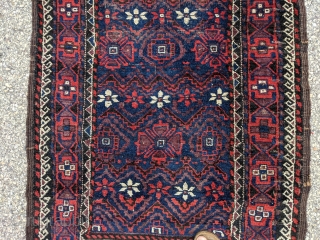 Antique mina khani Baluch rug. 3'0" x 5'8". Good original condition with shiny, soft wool and great colors.               