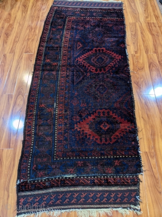 Antique Timuri main rug. 3'9" x 9'3". Wonderful ends with soumak technique. Great pile. This piece would have originally been woven in two halves. One end has been sewn back on. Still,  ...