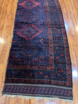Antique Timuri main rug. 3'9" x 9'3". Wonderful ends with soumak technique. Great pile. This piece would have originally been woven in two halves. One end has been sewn back on. Still,  ...