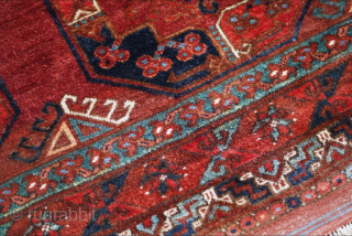 Wonderful Ersari main rug. I see it as 3rd quarter 19th century or earlier. It surprisingly has some use of silk, an unusual feature on an Ersari main. 9'2" x 6'11" or  ...