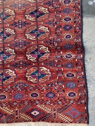 19th century Tekke Turkmen dip khali rug. Great colors and lovely minor borders.

3'5" x 5'6" or 167 x 102cm
              