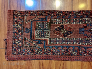 Wonderful antique Ersari torba / jallar. Unusual design with the three large motifs. Great pile.                  