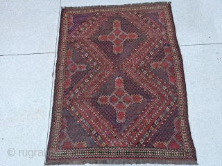 Antique Ersari rug commonly referred to as Beshir rugs. 4'5" x 5'9". Wonderful design and colors.                 