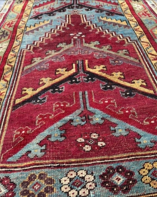 19th century Turkish Kirsehir, Mudjur prayer rug. Beautiful, natural colors. 3'5" x 5'5" or 103 x 163cm. Some repiling in the field, no large repairs        