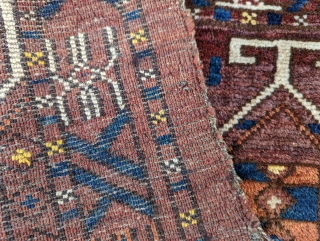 Antique Ersari torba. Wonderful wool and dyes. Good pile. One fingertip size hole. 1'6" x 4'6"                 
