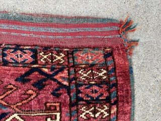 19th century Ersari torba with magenta silk. Fine for an Ersari. 4'7" x 1'4" or 140 x 41cm. Please contact me at gerrerugs@gmail.com or Steven.malloch@gmail.com        