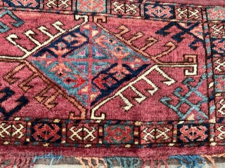 19th century Ersari torba with magenta silk. Fine for an Ersari. 4'7" x 1'4" or 140 x 41cm. Please contact me at gerrerugs@gmail.com or Steven.malloch@gmail.com        