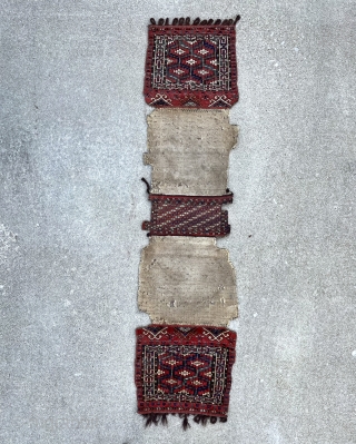 19th century complete Yomut kap bag. Wonderful colors and original kilim backs. Rare to have the complete piece. 1'6" x 5'10" with both sides unfolded.        