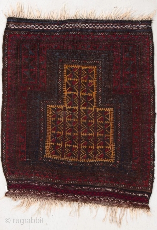 Antique Timuri Baluch type prayer rug. 3'5" x 4'2". Wonderful square size with complete ends.
                  