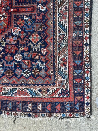 Beautiful antique Shiraz rug. 6'10" x 5'1" or 208 x 155 cm. Available. Contact me at: steven.malloch@gmail.com or gerrerugs@gmail.com              