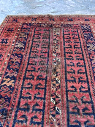 Interesting antique Baluch rug. Natural dyes. Much to enjoy about this piece.

5'2" x 2'10"                   