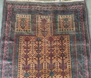 Antique Baluch prayer rug. Wonderful design and deep colors. 3'0" x 5'6" or 91x166cm                   