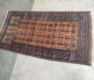 Antique Baluch prayer rug. Wonderful design and deep colors. 3'0" x 5'6" or 91x166cm                   