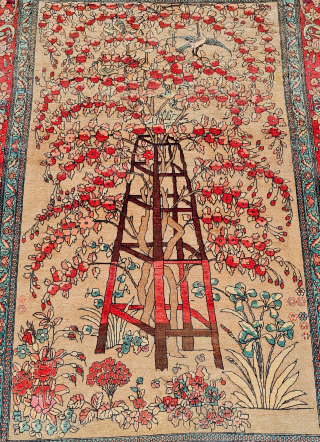 antique kashan mohtasham  Some wear size:214X146 CM                         