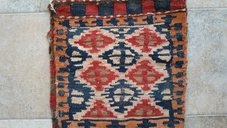 
Garabagh  khurjin (saddlebag )

Textile size :104 x 40 cm
Wool on wool 
Natural color ( yes )
front :
Flatweave ( flat weave  technique )
back :
Flatweave ( rah rah  )
   