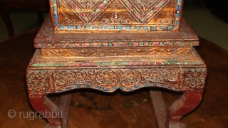 A 19thCentury, Konbaung period, Burmese Kamawaca (Religious text) Box complete with Support Stand. Lacquered and Gold-gilt with coloured mirror-glass inlay . "Thayoe" relief design. Made either with Burmese Teak wood and/or Burmese  ...