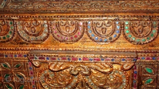 A 19thCentury, Konbaung period, Burmese Kamawaca (Religious text) Box complete with Support Stand. Lacquered and Gold-gilt with coloured mirror-glass inlay . "Thayoe" relief design. Made either with Burmese Teak wood and/or Burmese  ...