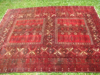 An Old Turkmen "Purdah"/ Engsi from Daulatabad, Balkh Province, Afghanistan. "Ertmen" Gul. Wool-on-Wool.
Approx. size: 221cm x 169cm. Some oxidation of colours; lovely sheen.          