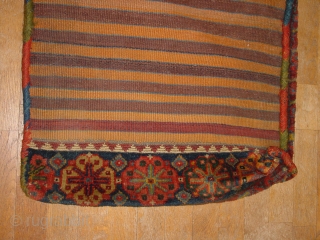 fabulous tribal double bag, in good condition, also the corners (folded inside, yet okay), lustrous meaty pile, fabulous all natural colors, no stains, no repiling. 

68x136cm

2.3x4.
       