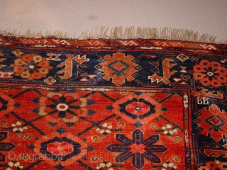 1870 turkoman beshir? large chuwal, with lots of silk knots, some low pile, some wear, see photos closely,, no repairs,
great natural colors

177x99cm
5.9x3.3ft           