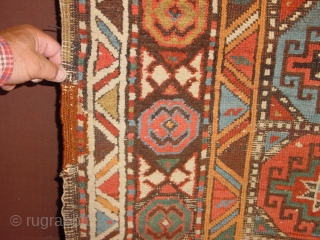 fabulous generous antique moghan long rug, great all natural colors, one small side patch repair, and some corroded brown is rewoven, complete original selvedges and headends, no tears, no holes, no stains,  ...