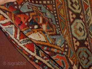 fabulous generous antique moghan long rug, great all natural colors, one small side patch repair, and some corroded brown is rewoven, complete original selvedges and headends, no tears, no holes, no stains,  ...