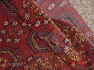 Gorgeous antique turkoman tekke chuwal with great use of silkknots, one very tiny corner repair, good pile, no stains, original selvedges , headends secured

118x79cm  3.9x2.6ft       